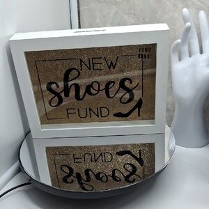'New Shoes Fund' Money Box Frame Bank. White and Gold